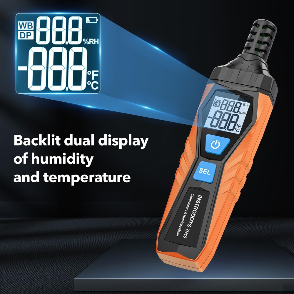 INSTRODOTS Temperature Humidity Meter, High Precision TH10, Orange