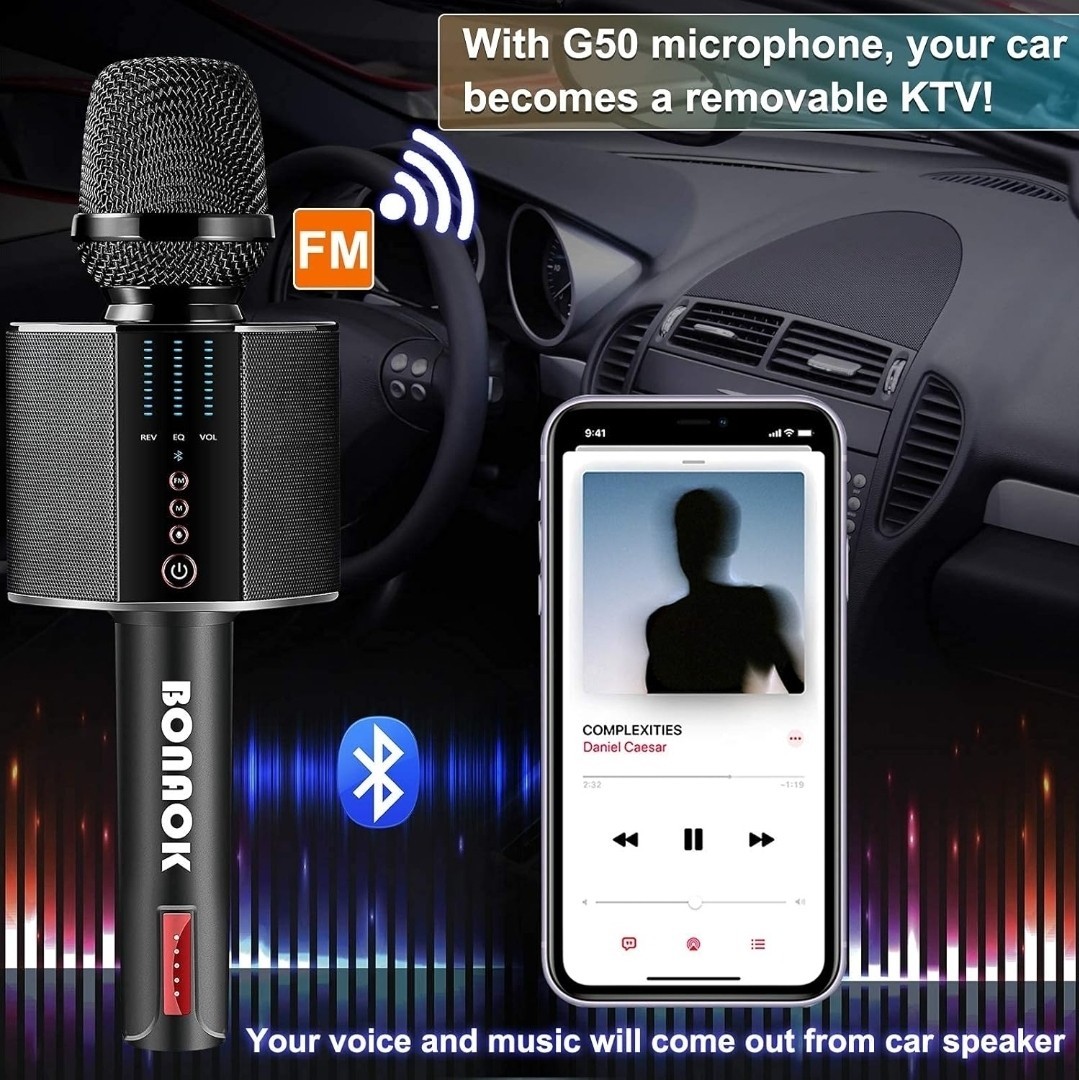 BONAOK Karaoke Microphone, Portable Wireless Bluetooth Karaoke Mic System G50