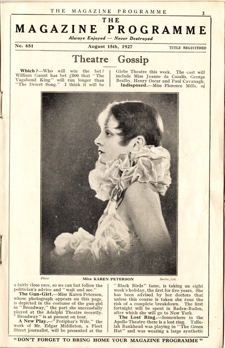 The Palace Theatre, The Magazine Programme, Pincess Charming, August 15, 1927