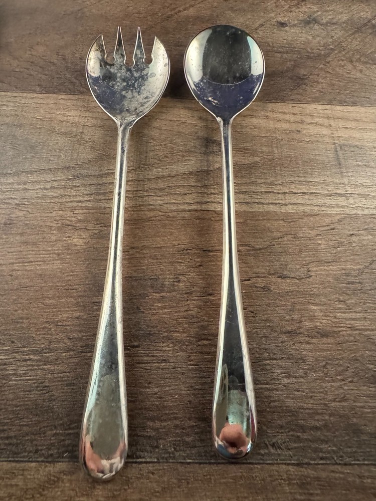 Vintage Italian Silverplated Salad Server Set Unknown Pattern Plain