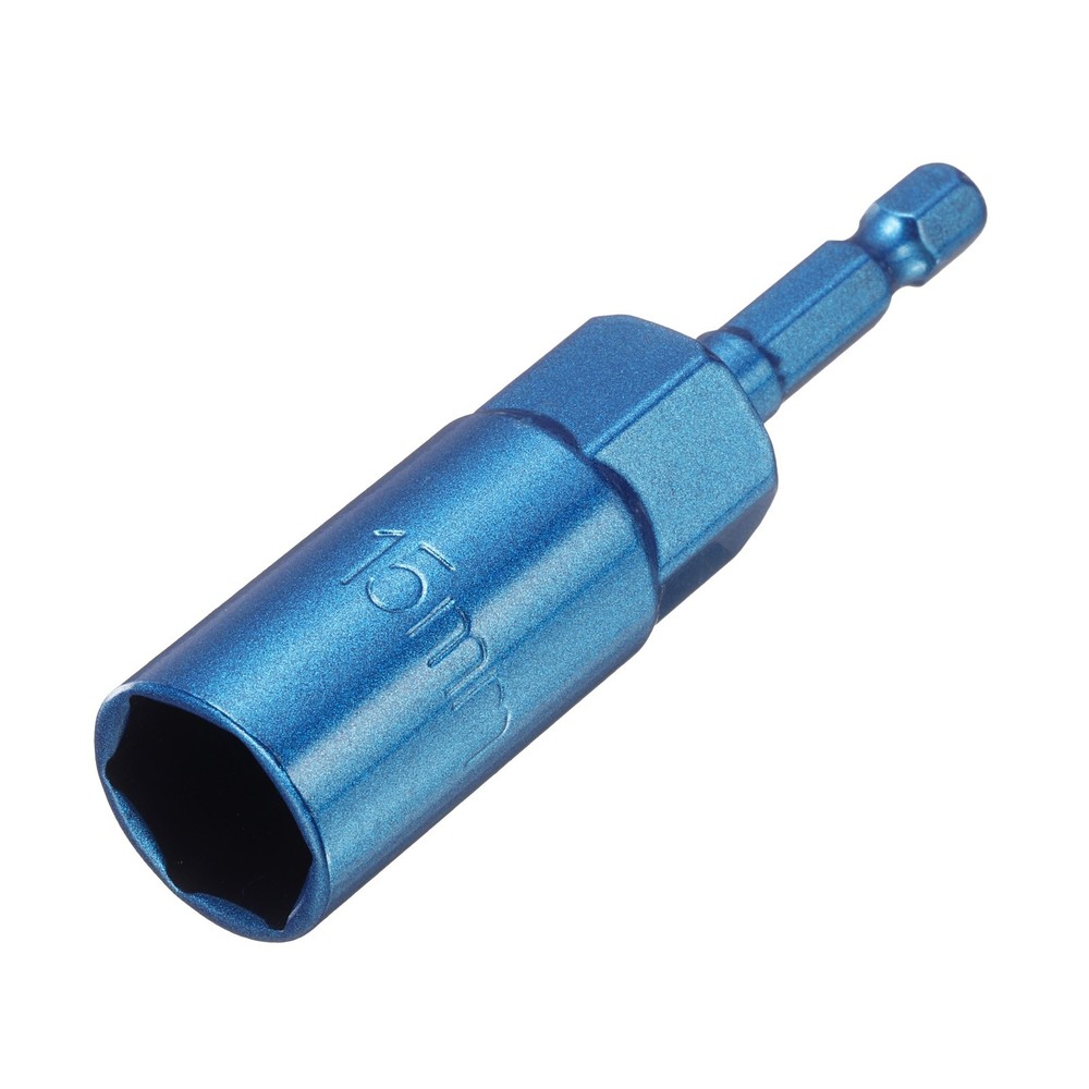 Nut Driver Drill Bit 15mm 6-Point Socket 1/4" Hex Shank Nut Setter, Blue