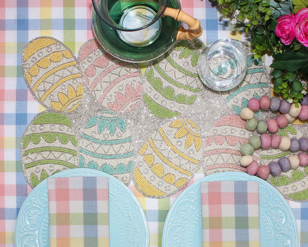 Happy Hunting Handmade Beaded Table Runner - Spring Easter Eggs Bunny Rabbit - L
