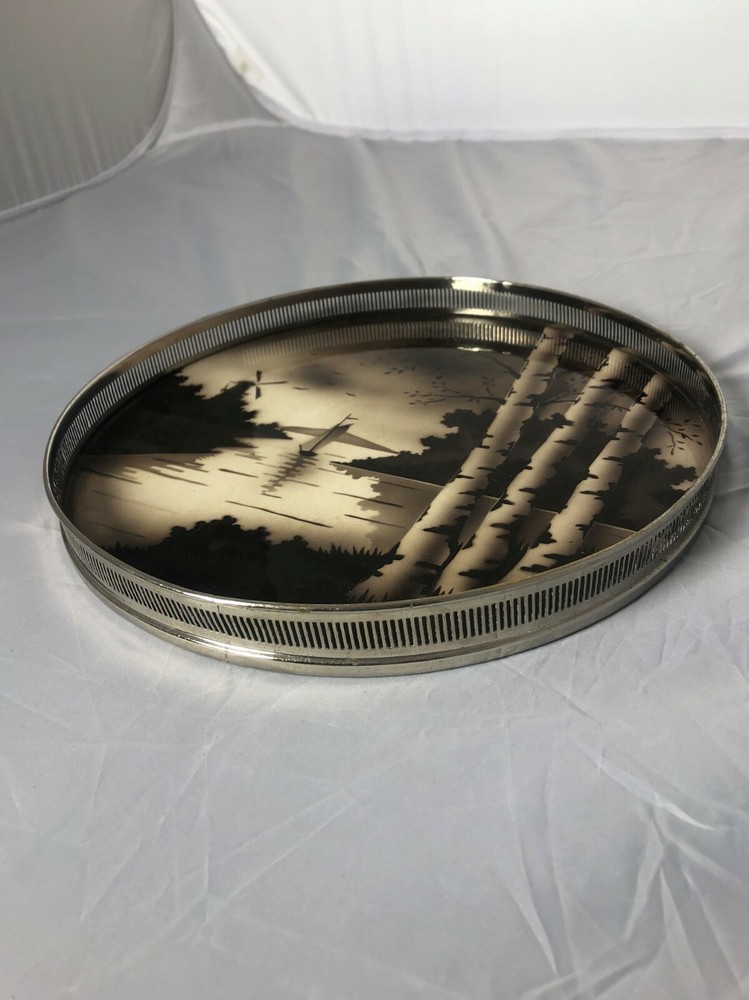 Silvers Brooklyn Porcelain Silver Round Server Tray Seaside Scene