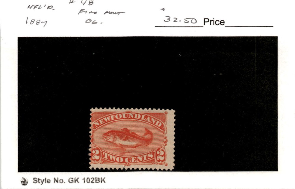 Newfoundland, Postage Stamp, #48 Mint Hinged, 1887 Codfish (AB)