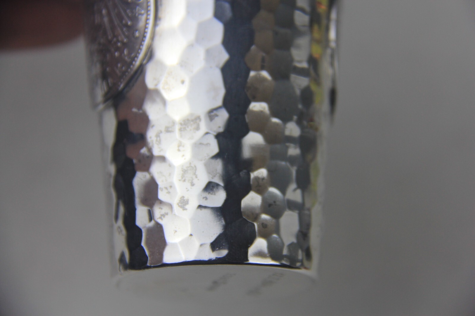 1904 German Hammered 800 Silver Beaker w/Hesse-Darmstadt 5 Mark Coin Attached