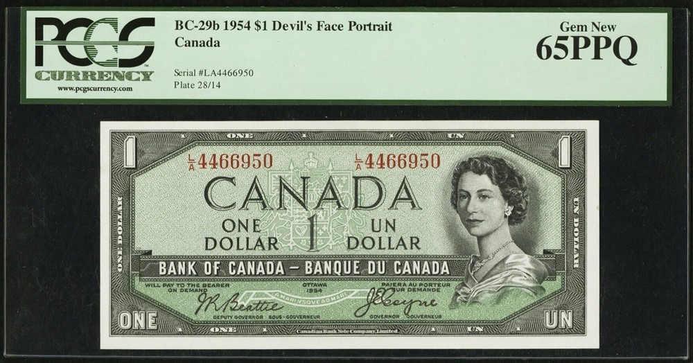 $ 1 1954 Devil’s Face Portrait Canada PCGS Gem New 65 PPQ