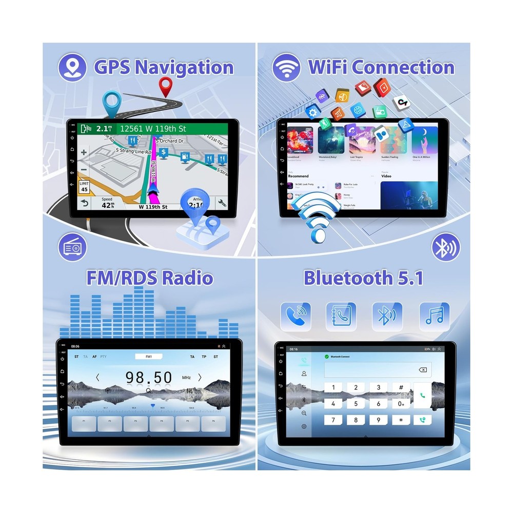 Qualcomm 8-Core 4+64G Android Double Din Car Stereo Audio 9 Inch IPS Touchscr...