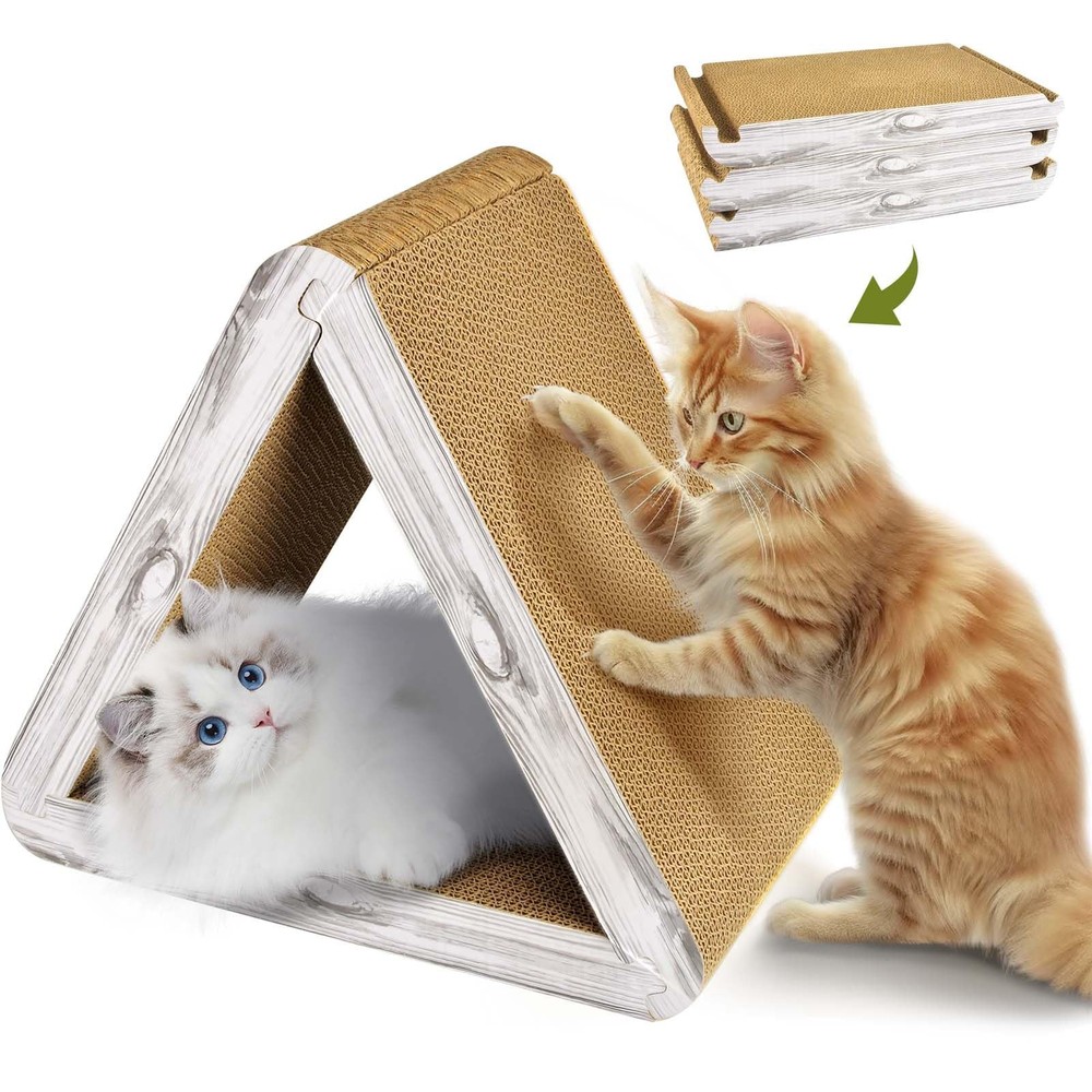 Foldable Cat Scratching Board Triangle Scratcher Cardboard Pad 6 Usable Sides