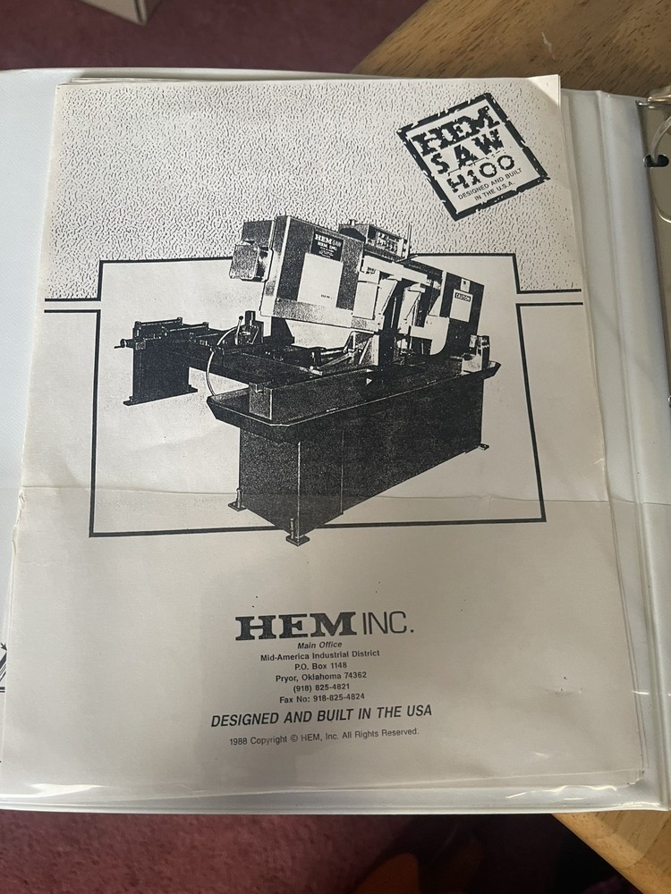 Hem Saw H-100 Schematics in 3 ring Binder