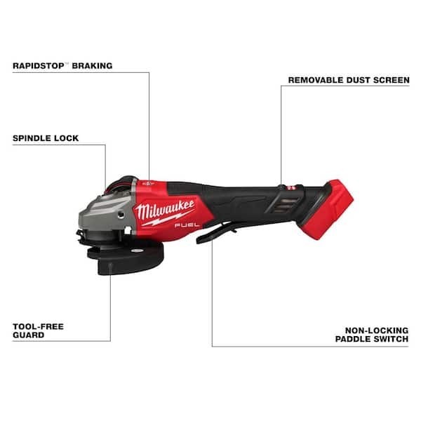 Milwaukee M18 Fuel 4-1/2 Inch-6 Inch Braking Grinder, Slide Switch (Bare Tool)