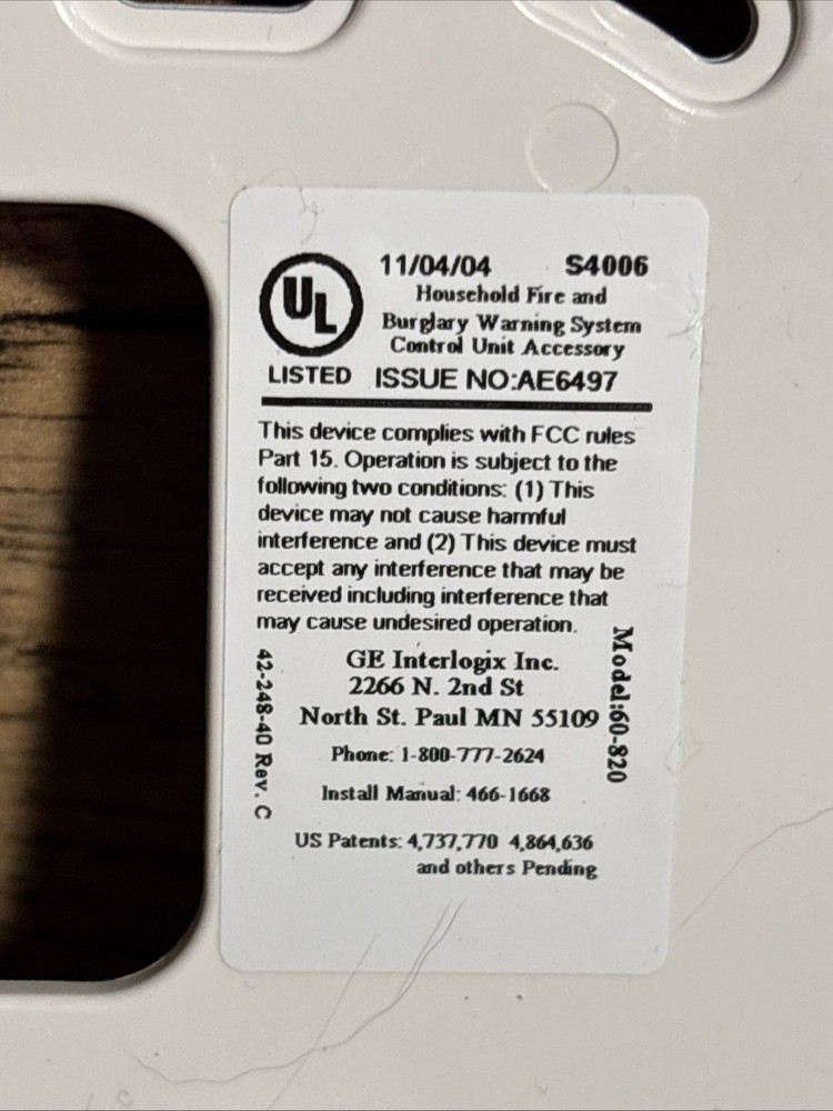 Interlogix GE Security Concord Alarm Keypad/ 60-820 Working