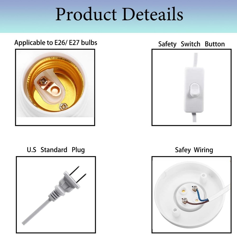 15 FT Light Bulb Base with Cord E26/E27 Socket On/Off White