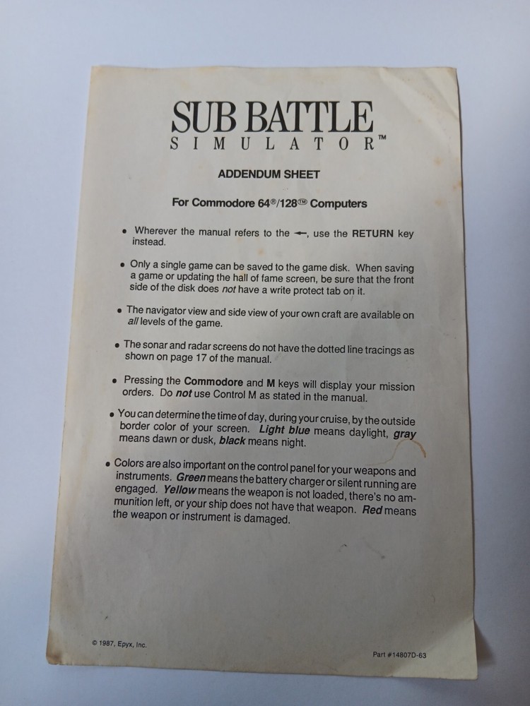 Commodore 64/128 Sub Battle Simulator Computer Game Software Tested/Works