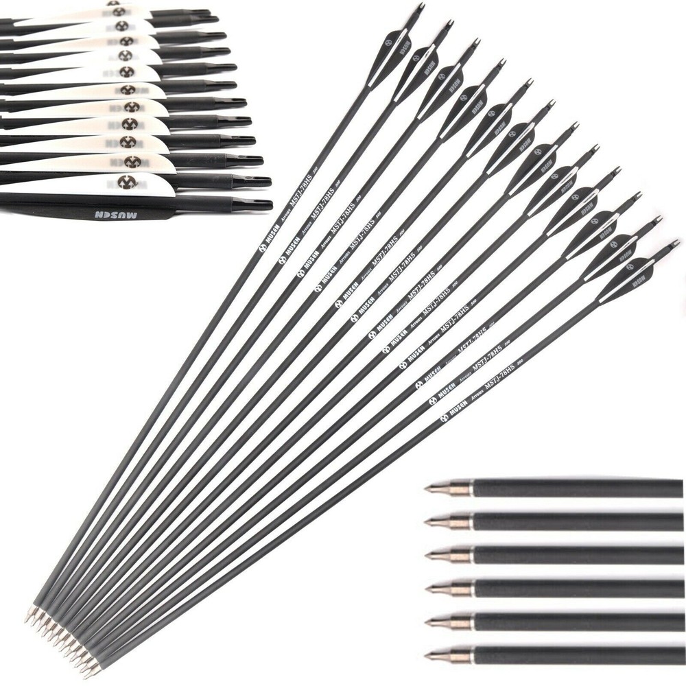 12Pack Carbon Arrows 32" Spine500 with Removable Tips for Compound & Recurve Bow