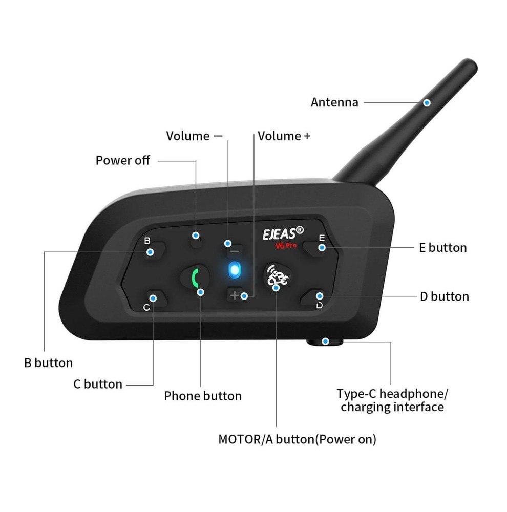 2PC EJEAS V6 Pro+ Motorcycle Intercom Helmet Bluetooth Headset 6 Riders