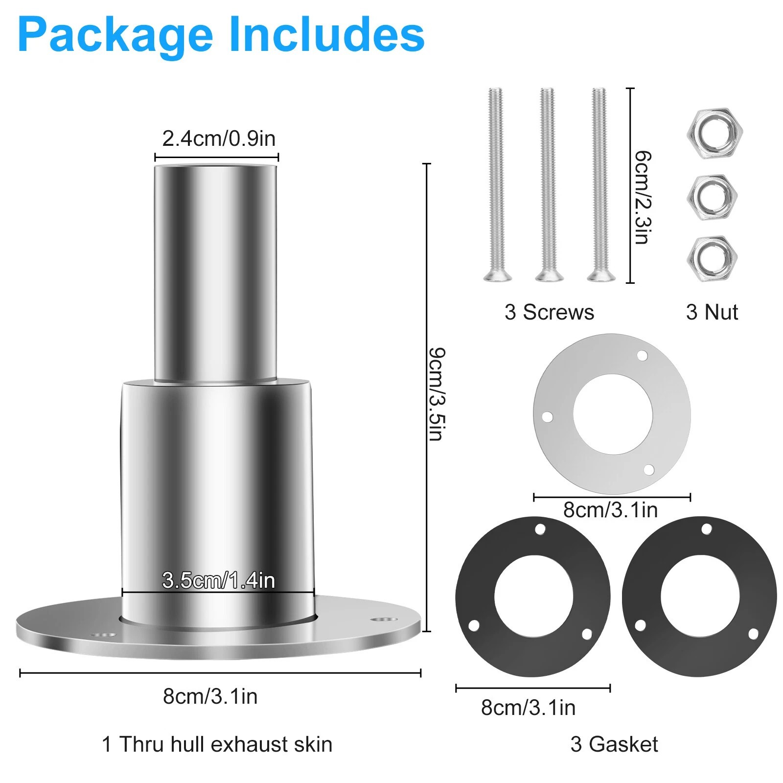 For Diesel Heaters 316 Stainless Steel Thru Hull Exhaust Fittings 24mm Pipe Tube