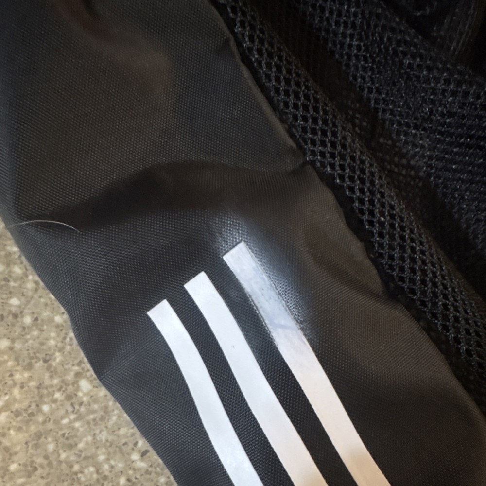 adidas Black Polyester Gym Bag Drawstring Zip Adjustable Strap 2 Pockets