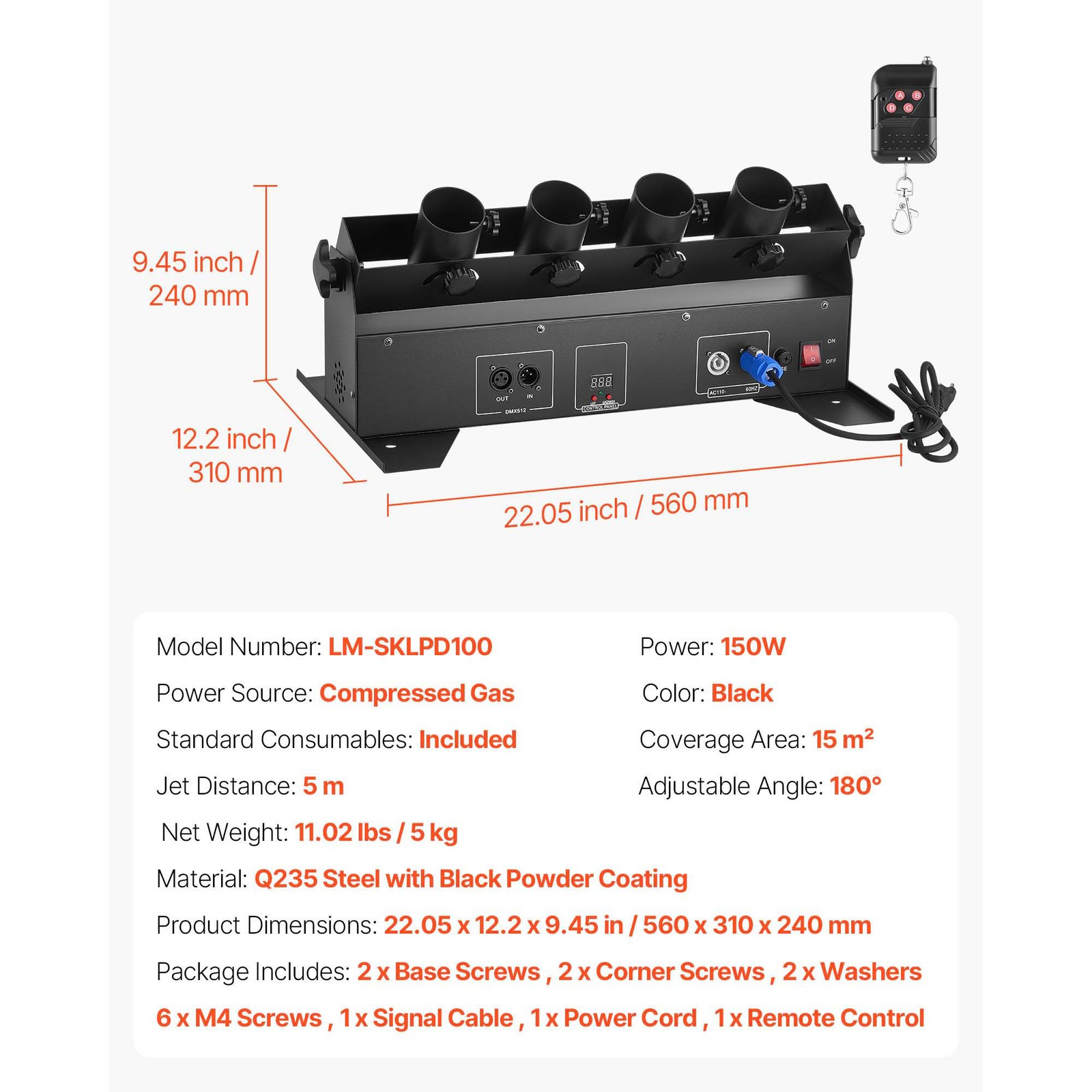 Uimoso Electric Confetti Cannon 4-Shot Launcher DMX512 & Remote Party DJ Effect