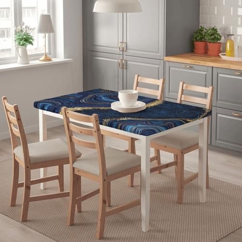 Blue Marble Texture Tablecloth with Elastic Edge for 4ft Rectangle Table,