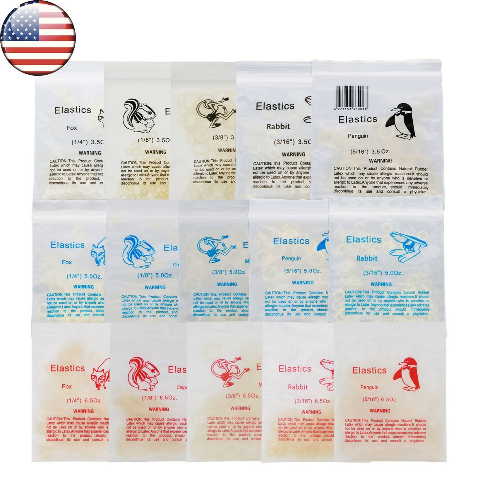 US Dental Orthodontic Rubber Bands Ortho Elastics Latex Braces 3.5,5.0,6.5 OZ