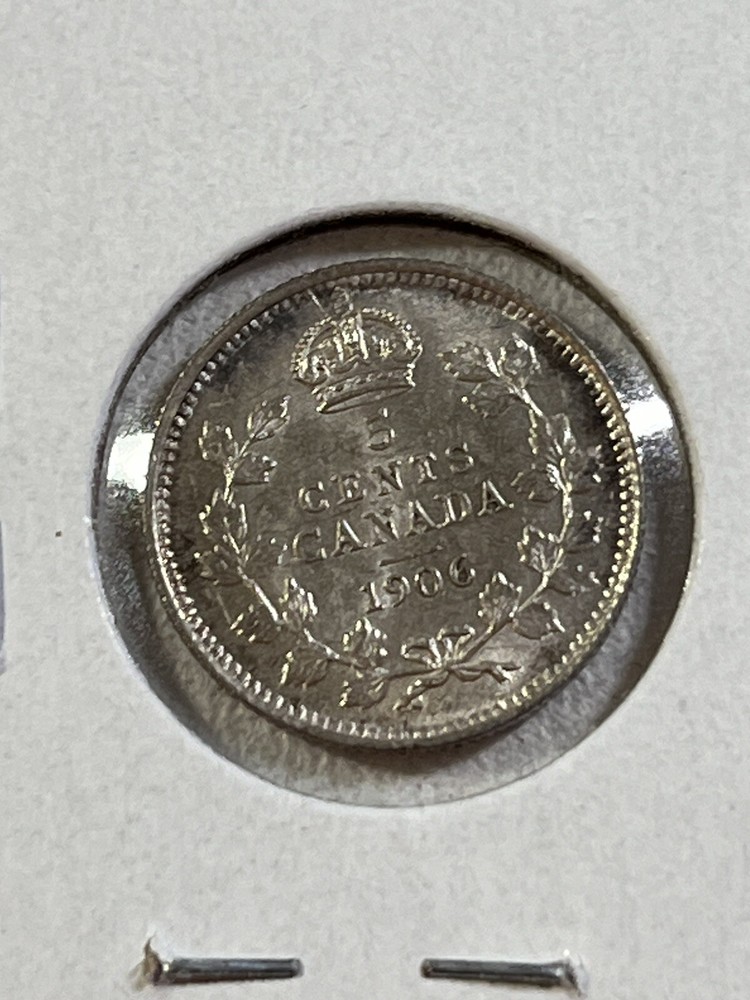 1906 Canada 5 Cents Small Silver Coin Cleaned