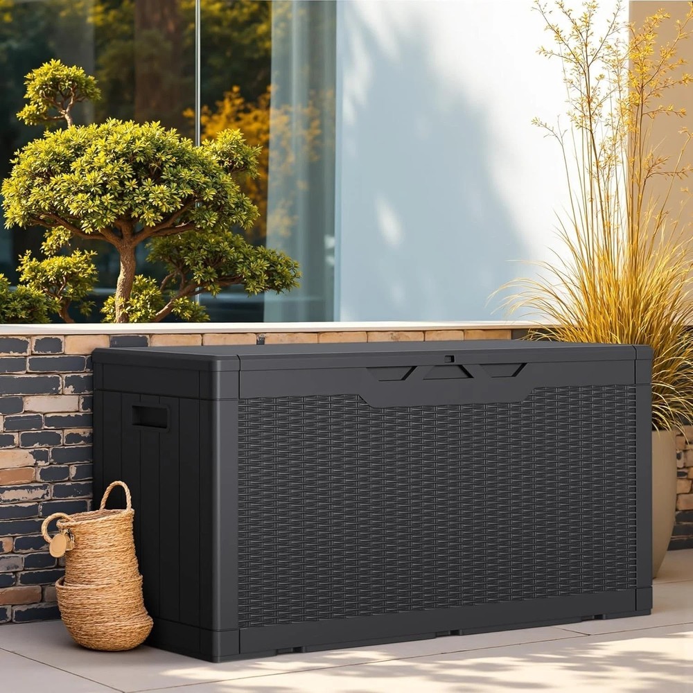 Versatile 100 Gallon Storage Bin - Waterproof & Lockable, Fits Garden Tools