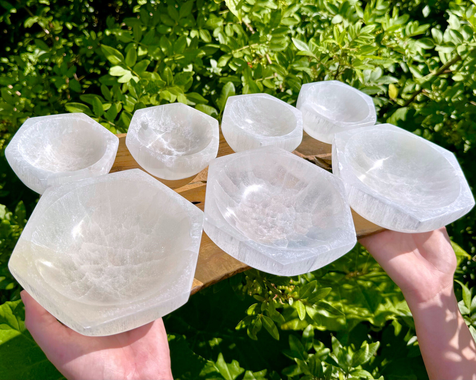 Polished Selenite Charging Bowls: Round, Moon, Hexagon & Heart Shape (Cleansing)
