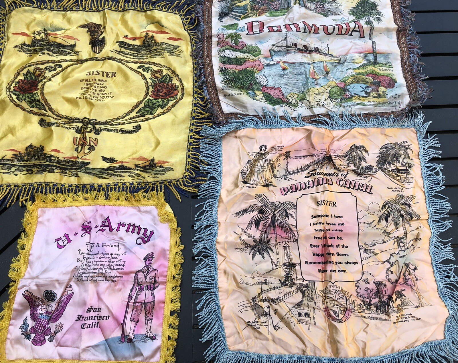 4 WW II ERA 1940's PILLOW SHAMS / CASE COVERS COVER WALL HANGING SATIN FINISH