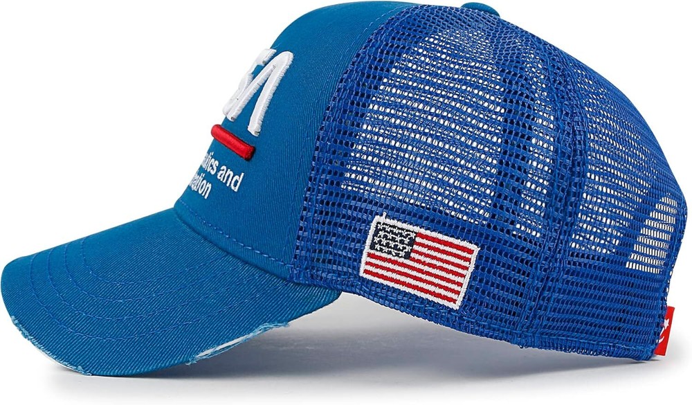 ililily PREMIUM NASA Worm Logo Embroidery Structured Medium, Blue-lined