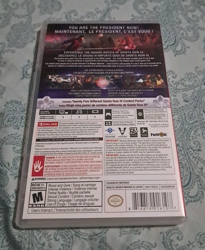 Saints Row IV Re-elected NO GAME Nintendo Switch Original Replacement CASE ONLY