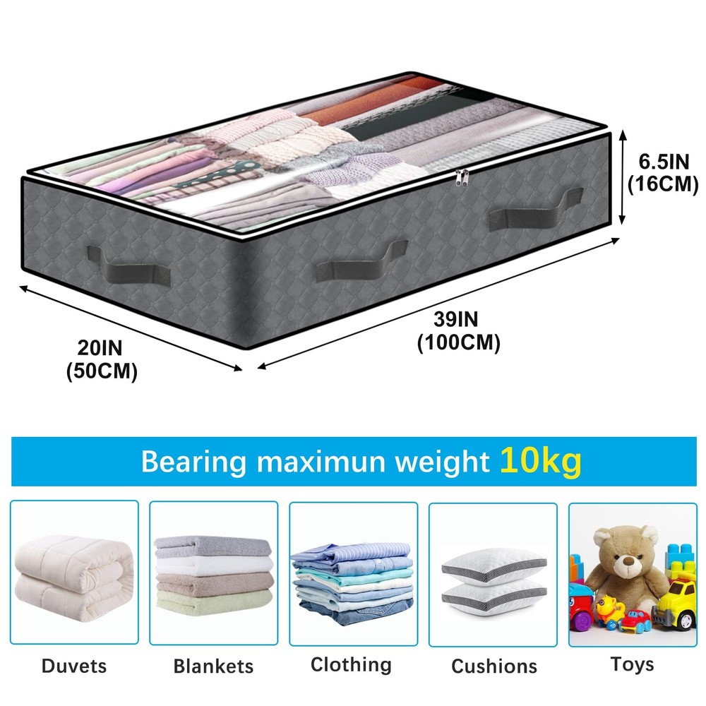 6 Pack 90L Under Bed Storage Containers, Collapsible, Clothes, Blankets, Linen