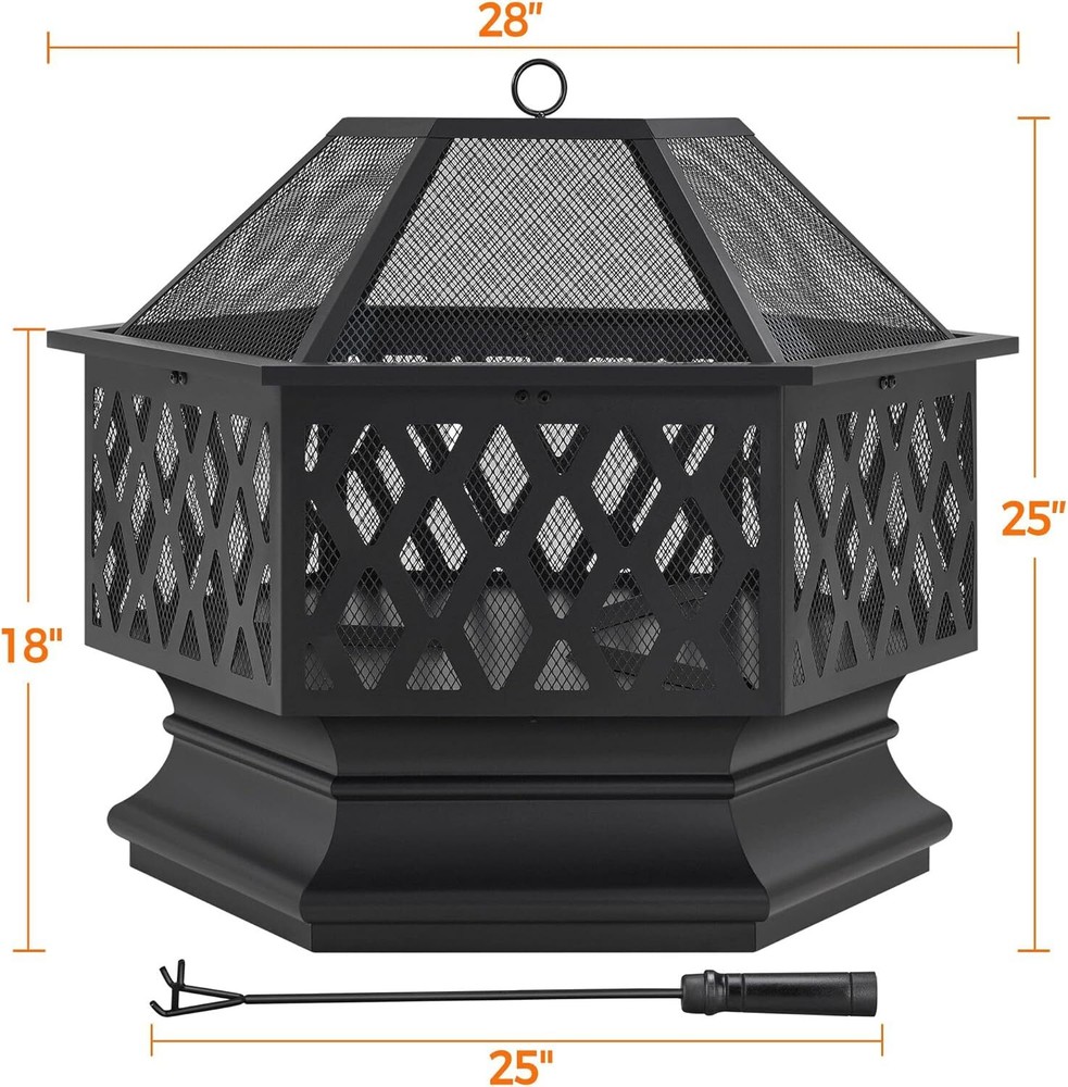 28inFire Pit Fire Pits for Outside Hex Shaped Firepit Bowl Outdoor FirePit Large