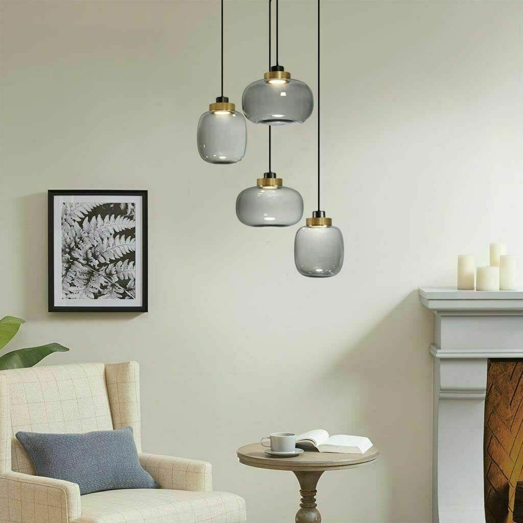 Modern 4 Lights Chandelier Adjustable Smoky Glass Pendant Lamp Ceiling Fixtures