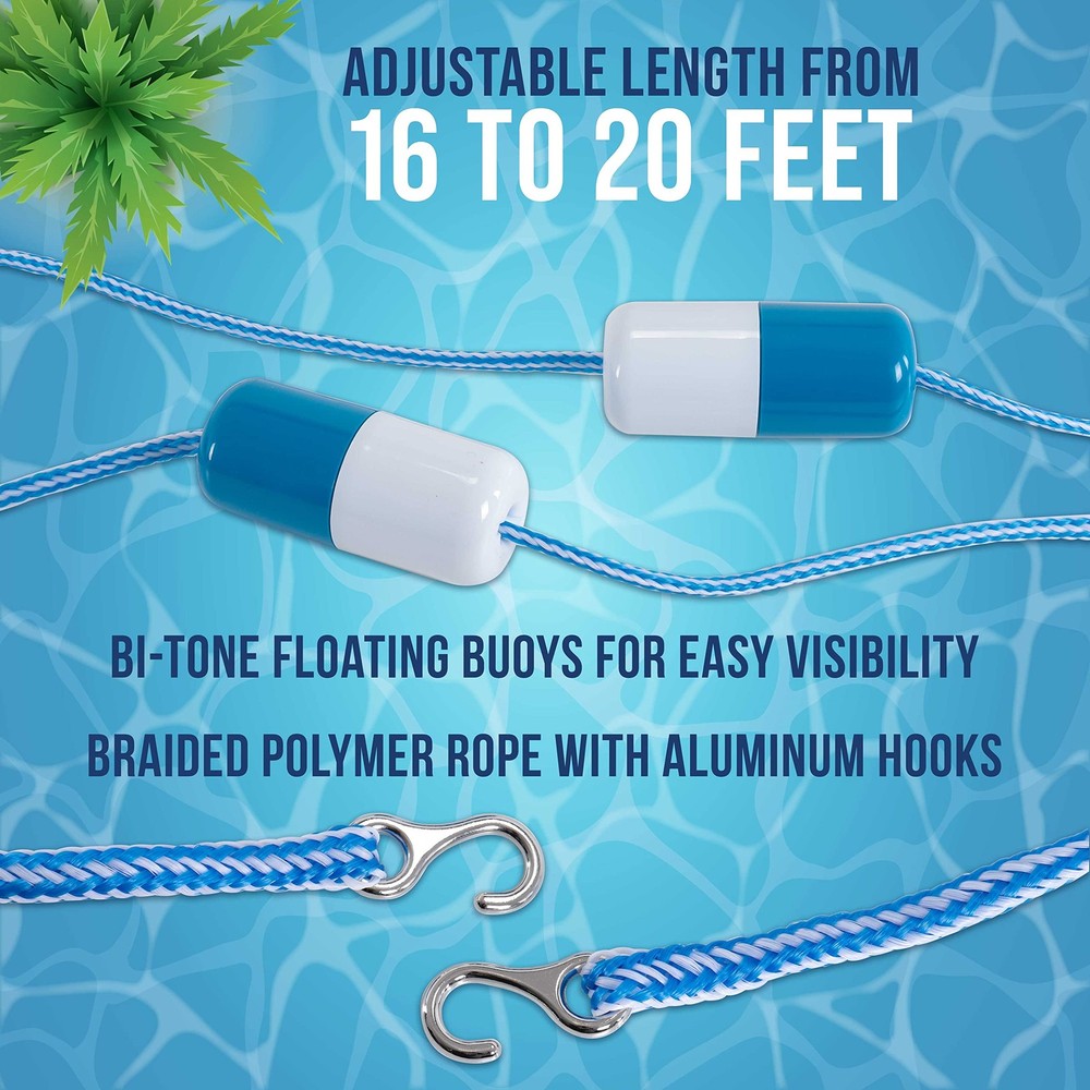 U.S. Pool Supply Pool Rope Floats Adjustable 16-20ft - Divide Pool Safe Zone