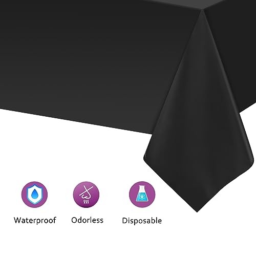 2PCS Plastic Tablecloths 54 x 108 Inch, Disposable Rectangle (2 Pack) Black