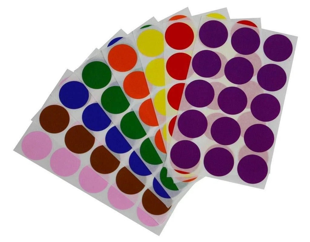 Dots Stickers Color Coding ~1 1/4 Inch 32mm Solid Colors Round Labels 25 Sheets