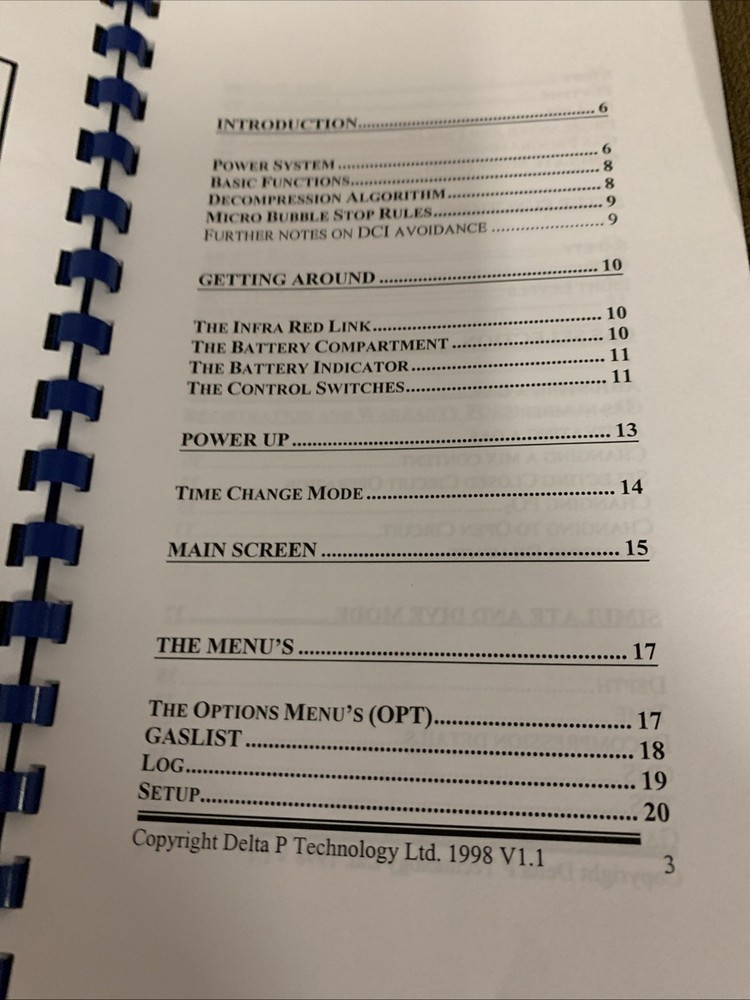 VR3 Scuba Decompression Computer Multi gas Multimode Operators Manual V1.1