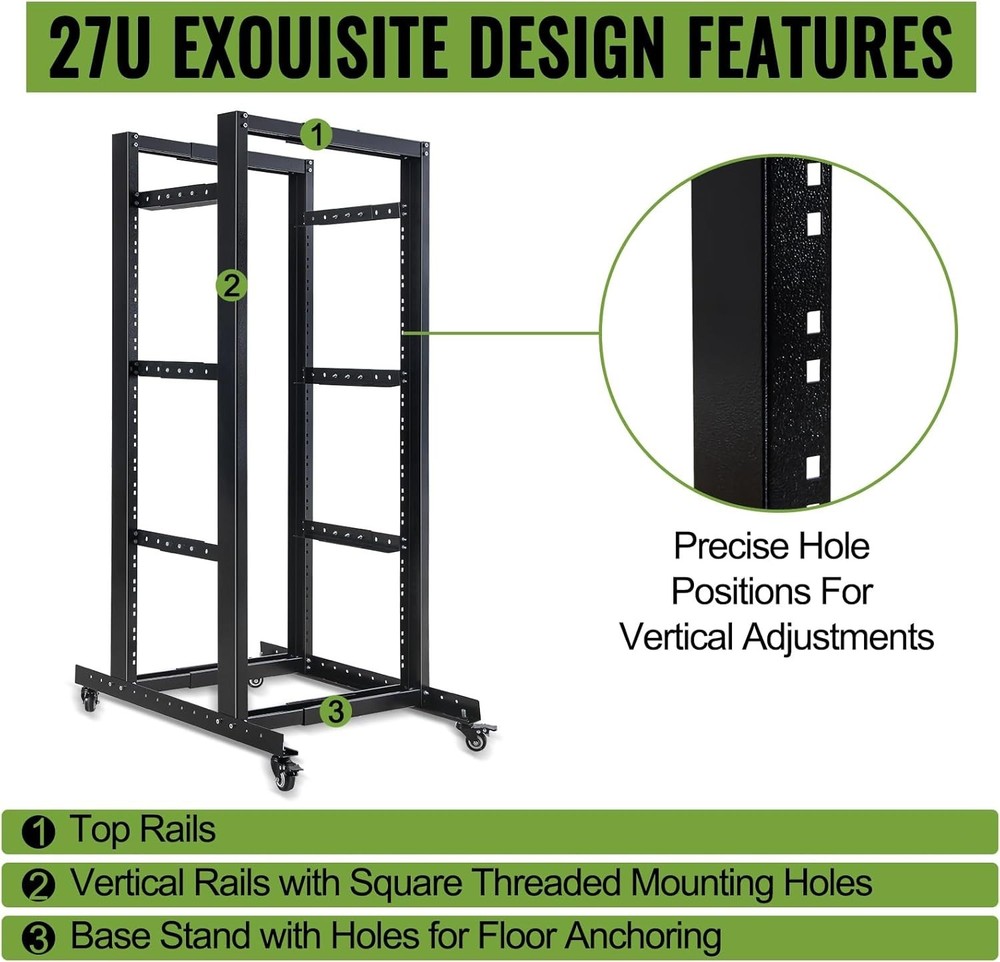 27U 4 Post Server Rack – Open Frame Rack for 19 Inch Equipment Adjustable Depth