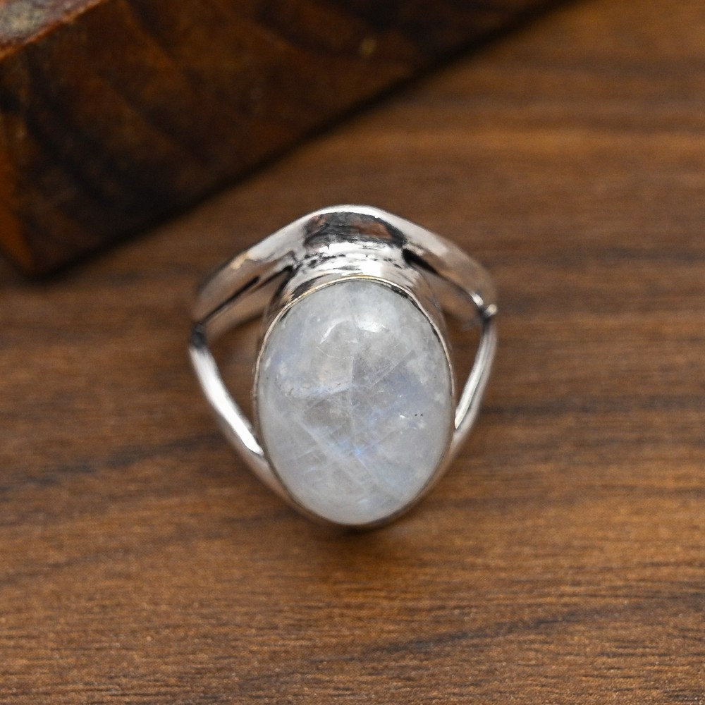 Rainbow Moonstone Gemstone Handmade 925 Solid Sterling Silver Ring Jewelry