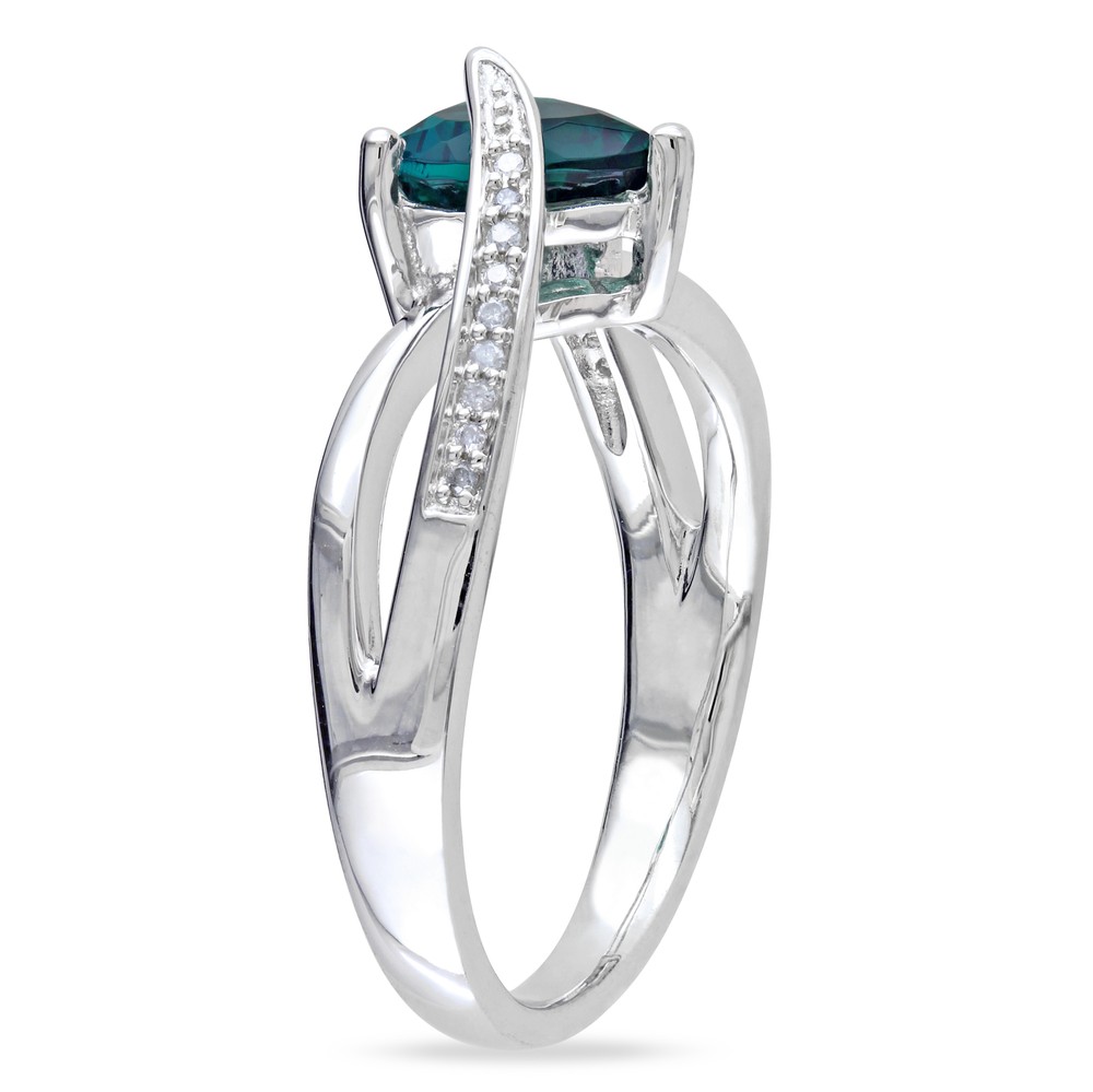 Amour Sterling Silver Created Emerald and Diamond Accent Heart Ring