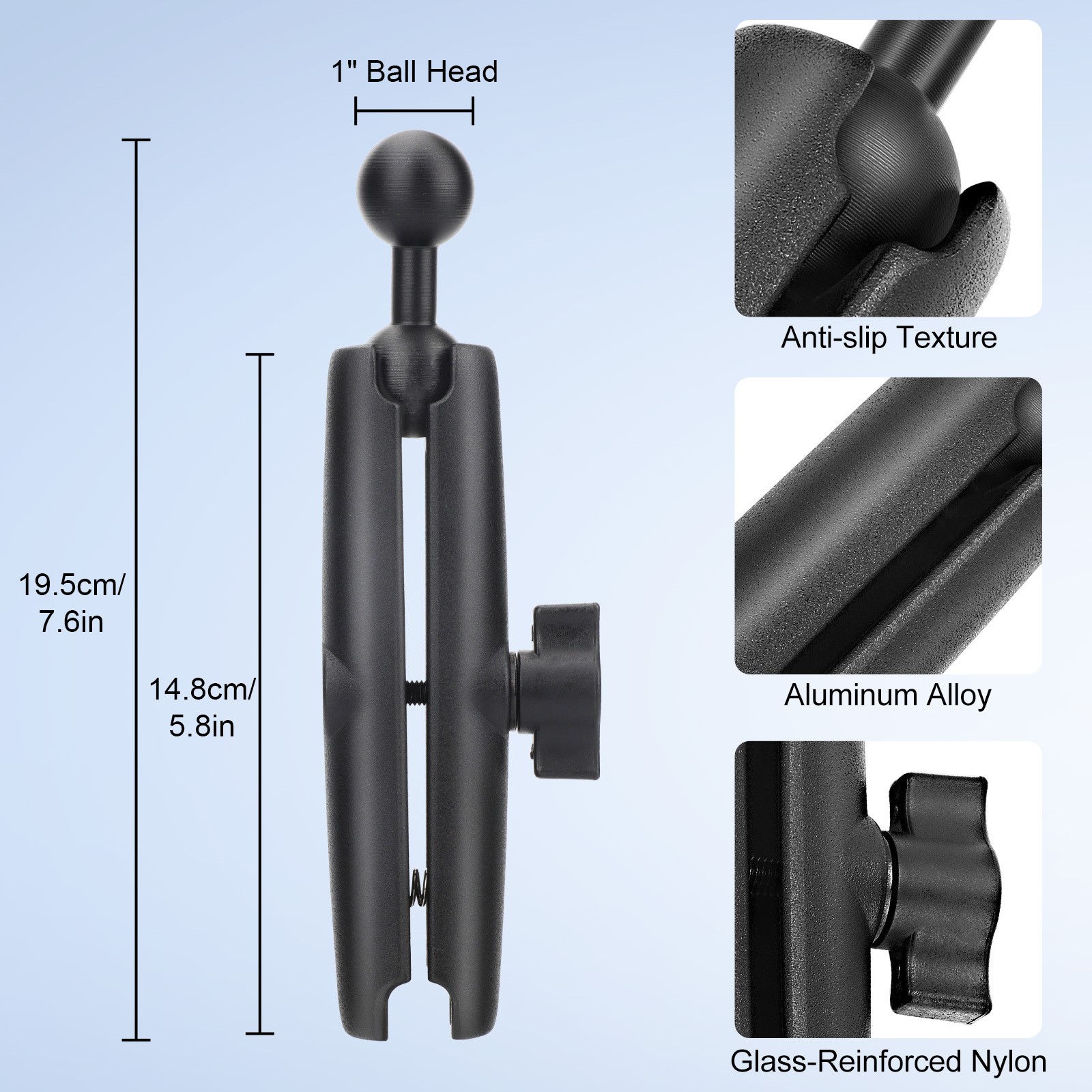 7.48" Double Socket Arm Extension 1" Ball for RAM B Size Mounts 360° Rotatable