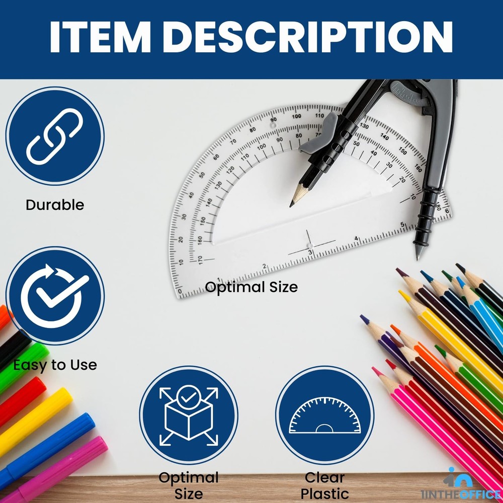 6 Pack 6 Inch Plastic Protractor for Geometry Clear Protractor 180 Degrees