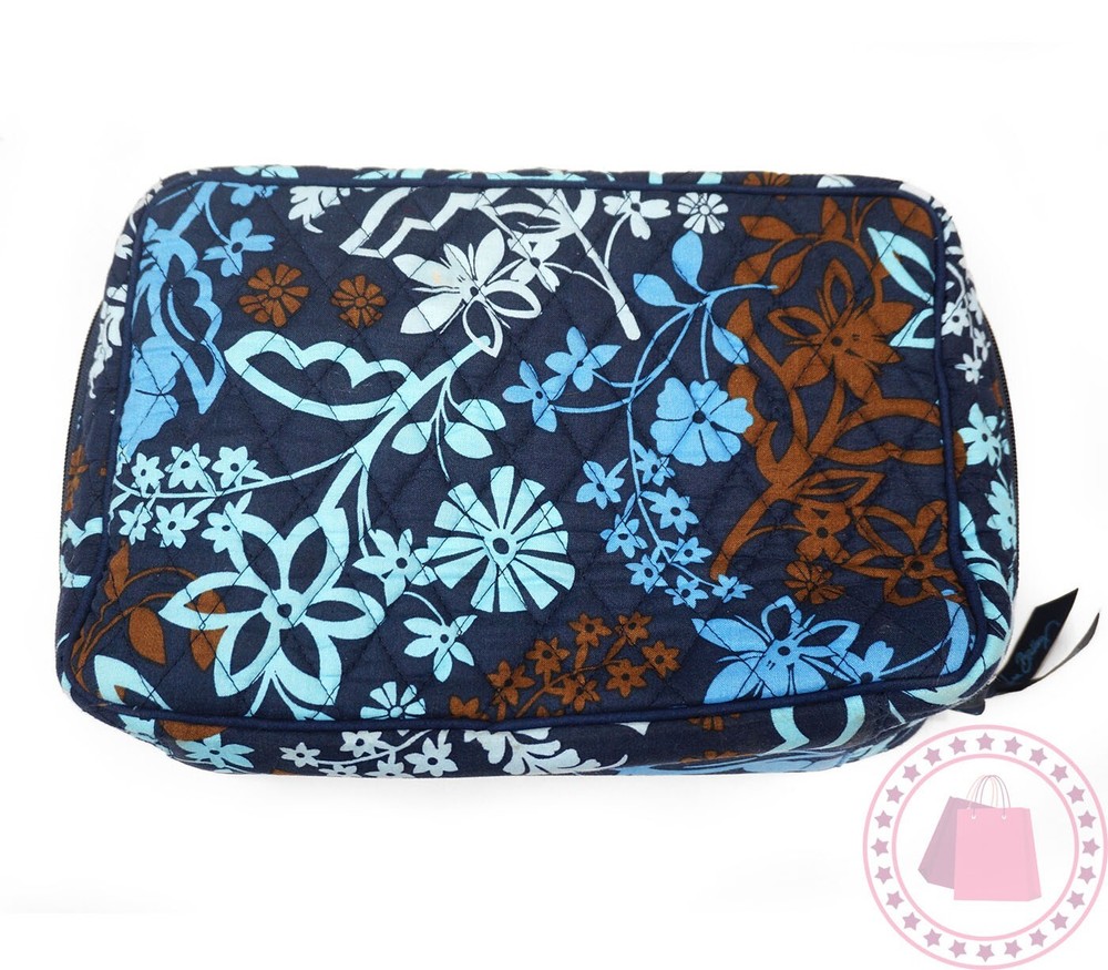 ❤️ vera bradley Java Floral Ultimate Cosmetic Brush Up Train Case Blue