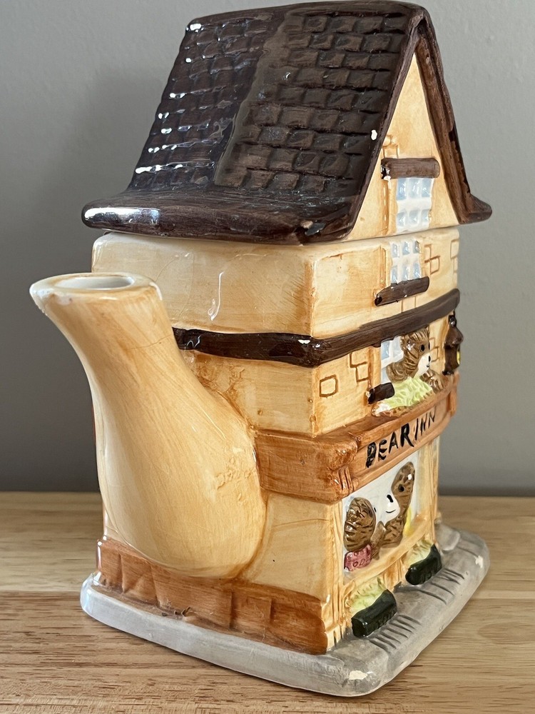 Handmade Ceramic Bears Inn House Teapot 7”