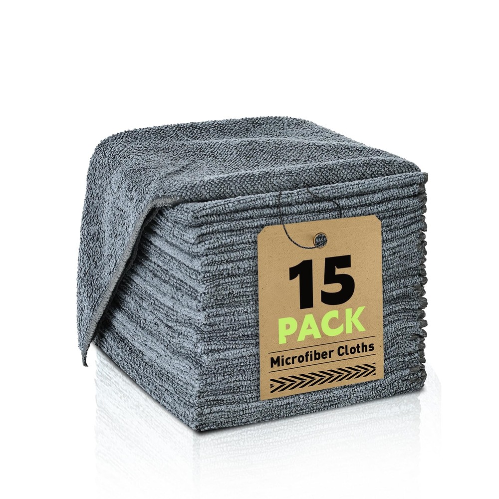 TEAWOO Microfiber Cleaning Cloths Bulk-15 Pack, Gray 15Pack Grey, Grey