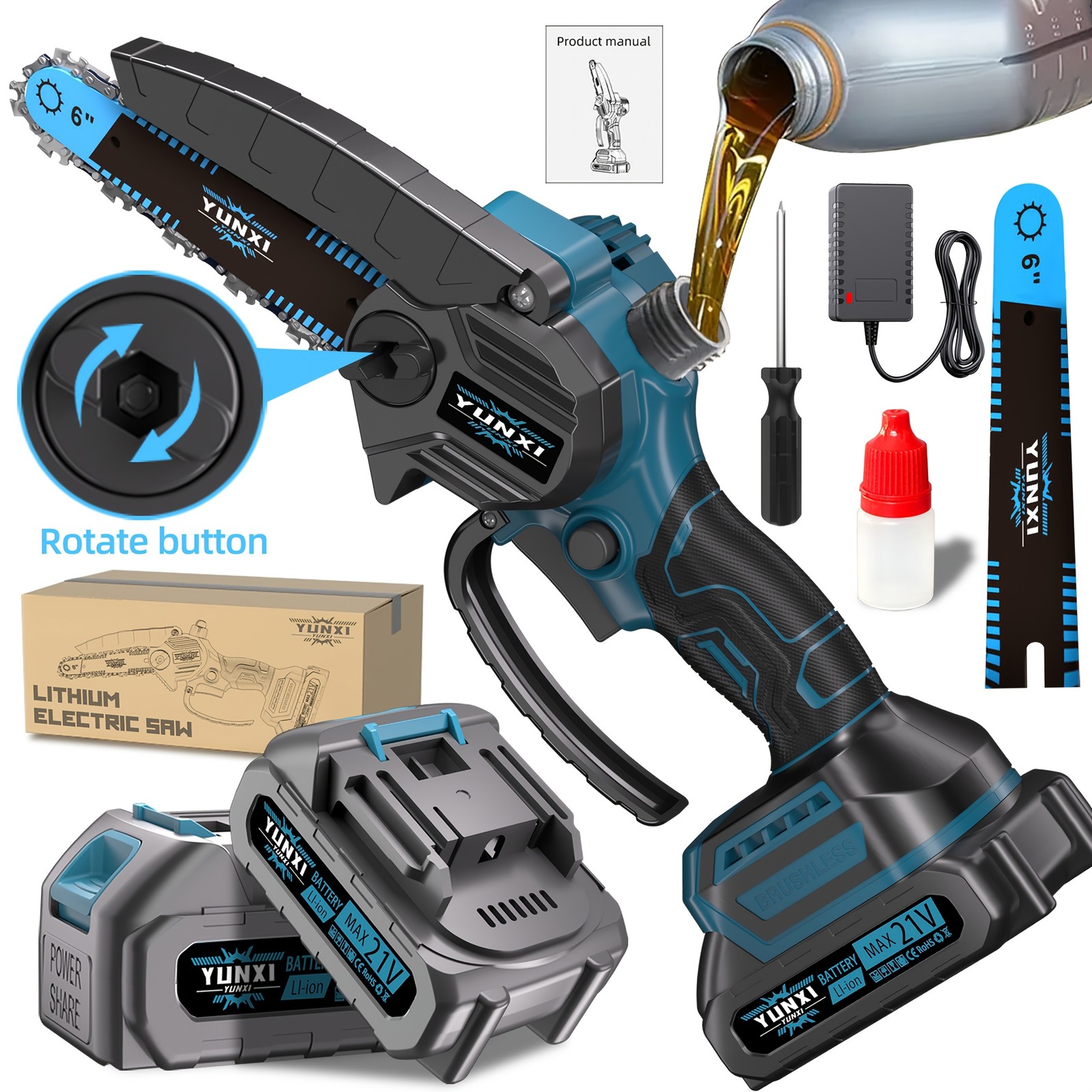 6" Mini Chain Saw, Portable Cordless Electric Lightweight Chainsaw with Battery