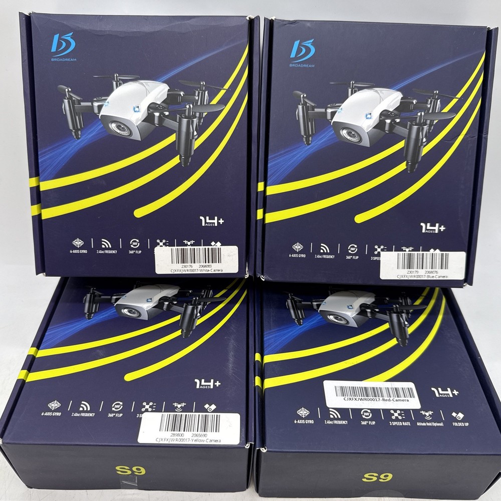 Broadream S9 Mini RC Drone Lot (4) Camera Foldable Bundle-Yellow-White-Blue-Red