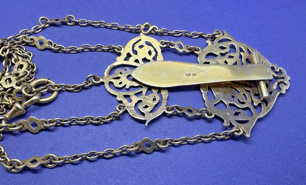 EXCELLENT VICTORIAN 5 STRAND SOLID SILVER GILT CHATELAINE BY HENRY MATTHEWS 1900