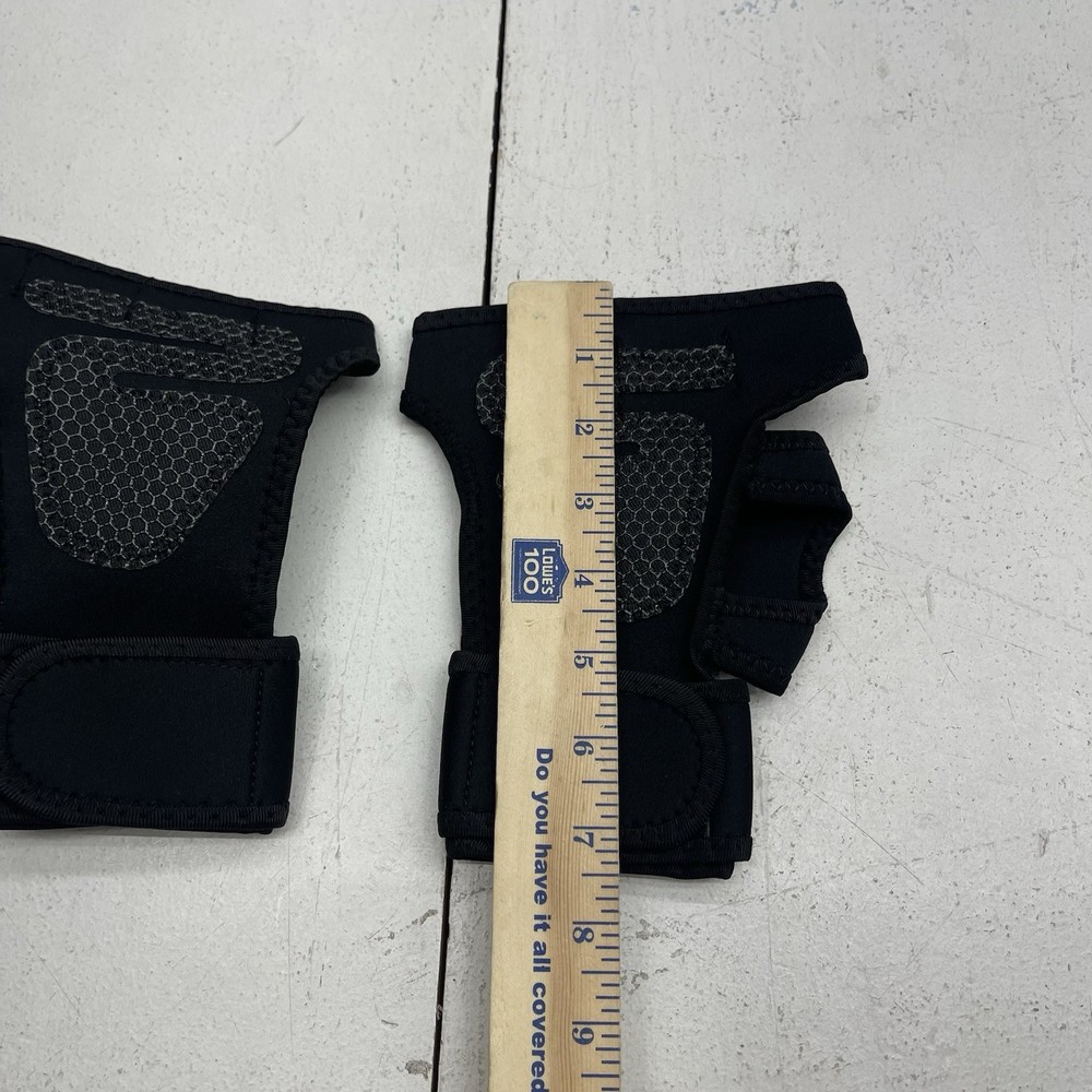 Black Adjustable Hook And Loop Wrist Support Half Finger Workout Gloves Size L