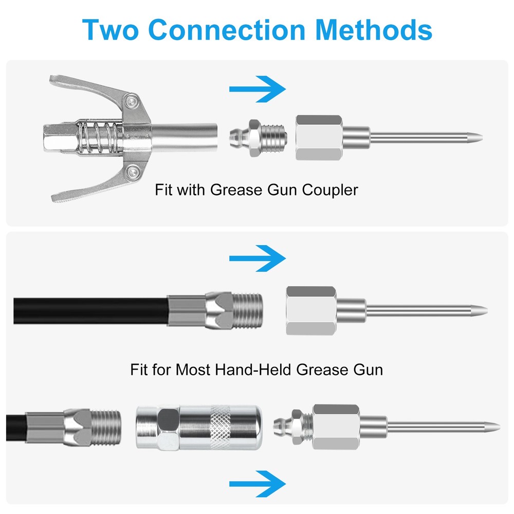 9PCS Grease Gun Needle Nozzle Kit with Injector, Rubber Adapter & Fitting Tools